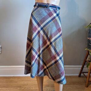 Vintage 1970s Plaid Midi Skirt Dark Academia Librarian Maroon Size 9/XS